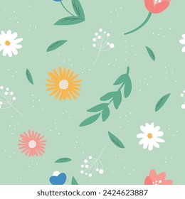 Floral seamless pattern in swatches. Vector hand drawn style, Design for fashion, fabric, textile, and prints.