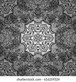 Floral seamless pattern with swirl. Decorative illustration for print, web. Gray background. Gray linear background.
