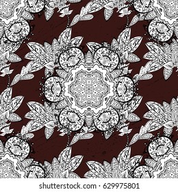 Floral seamless pattern with swirl. Decorative illustration for print, web. Brown background. Brown linear background.
