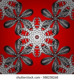 Floral seamless pattern with swirl. Red linear background. Decorative illustration for print, web. Red background.