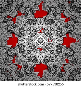 Floral seamless pattern with swirl. Red linear background. Decorative illustration for print, web. Red background.