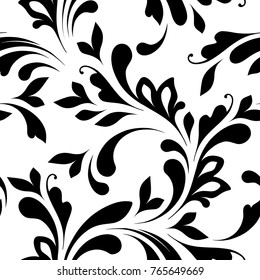 Floral seamless pattern. Swirls background for wrapping, fabric, paper and wallpaper. Hand drawn ornament.