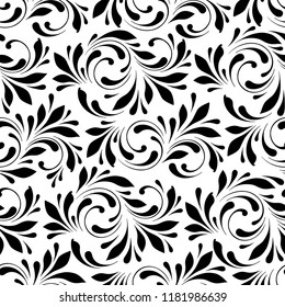 Floral seamless pattern. Swirls and flowers background for wrapping, fabric, paper and wallpaper. Decorative ornament is hand drawing.