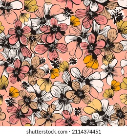 Floral seamless pattern for textile decoration, multicolored flowers, liberty style floral pattern