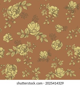 Floral seamless pattern. Textile design. Rose hip vector illustration. 