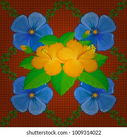 Floral seamless pattern. Textile print for bed linen, jacket, package design, fabric and fashion concepts. Abstract vector seamless pattern flower design in blue, green and orange colors.