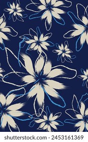 Floral sin costura patrón textil tropical bicolor flor y hojas miniprint, mano sin costura dibujo patrón estilo en Vector