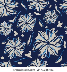 Floral seamless pattern textile tropical bicolor flower and leaves miniprint, Seamless hand drawing pattern style in vector