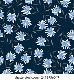 Floral seamless pattern textile tropical bicolor flower and leaves miniprint, Seamless hand drawing pattern style in vector