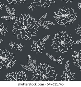 Floral seamless pattern for textile, wallpapers, gift wrap and scrapbook. Summer flowers are drawn with chalk on the black chalkboard. Vector illustration.