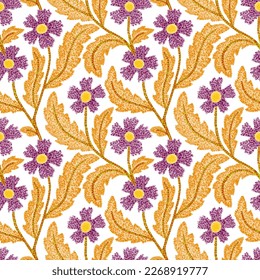 Patrón sin soldadura floral para textiles. Las flores se dibujan de forma abstracta con pintura. Textura vintage de Grunge. Impresión bohemia. Ilustración vectorial.