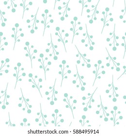 Floral Seamless pattern texture with berries branches. Vector illustration with twigs. powder aquamarine. Perfect for printing on fabric or paper.