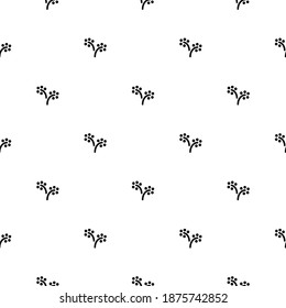 Floral Seamless pattern texture with black berries branches. White background. Vector illustration with sprigs. Perfect for printing on fabric or paper. 