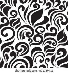 Floral Seamless pattern texture with branches in black and white. Vector illustration with twigs. Perfect for printing on fabric or paper.