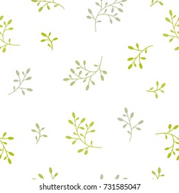 Floral Seamless pattern texture with gold and green berries branches on white background. Vector illustration with sprigs. Perfect for printing on fabric or paper. Barberry twig. 