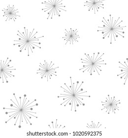 Floral Seamless pattern texture with grey abstract dandelion flowers. White background. vector illustration with twigs. Perfect for printing on fabric, paper or wrapping