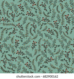 floral seamless pattern with texture. Hand drawn blueberry and leaves colorful background. Can be used for wallpaper, cloth design, fabric, paper, cover, textile. 