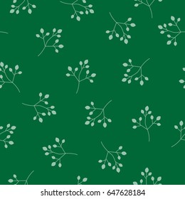 Floral Seamless pattern texture with light green berries branches. Dark green background. Perfect for printing on fabric or paper. 