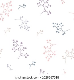 Floral Seamless pattern texture with pink berries branches. White background. Vector illustration with sprigs. Perfect for printing on fabric or paper. Barberry twig
