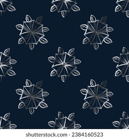 Floral seamless pattern. Texture for your packaging design, wallpaper, wrapping paper, fabric, cover. Fine silver on a blue background.