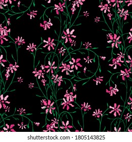 Floral Seamless Pattern with Tiny Flowers. Ornament for Dress Skirt Swimwear. Retro Pattern for Wrapping Paper. Vector Seamless Flowers. Colorful Modern Rapport.