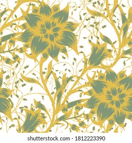 Floral Seamless Pattern with Tiny Flowers. Ornament for Cloth Blouse Linen. Vector Seamless Flowers. Trendy Pattern for Wrapping Paper. Colorful Modern Rapport.