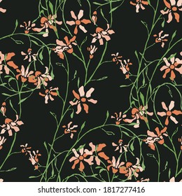Floral Seamless Pattern with Tiny Flowers. Ornament for Dress Print Skirt. Modern Pattern for Wrapping Paper. Vector Seamless Flowers. Colorful Modern Rapport.
