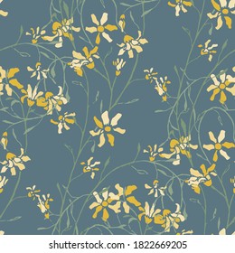 Floral Seamless Pattern with Tiny Flowers. Ornament for Textile Print Cloth. Modern Pattern for Wrapping Paper. Vector Seamless Flowers. Colorful Modern Rapport.