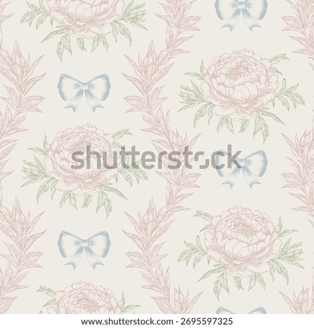 Floral Seamless Pattern Toile De Jouy Vintage Vector repeat delicate pink peony bloom