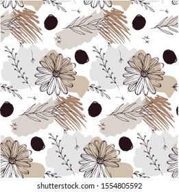 Floral seamless pattern with transparent background in vector. Design for fabric, textile, wrapping paper and other decorations