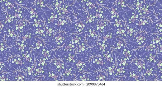 Floral seamless pattern with trend color. Very peri color. Vector illustration