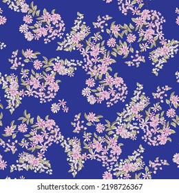 Patrón floral sin fisuras. Textura vectorial de flor de moda. Motivos botánicos florecientes esparcidos al azar. Moda, impresión de color. Color diferente dibujado a mano 