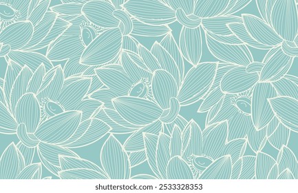 Floral Seamless Pattern in Trendy Linear Style. Floral Minimalist Background. Seamless Pattern with Flowers. Flowers Line Art Pattern for Surface Design, Fabric, Decor, Invitation, Textile.