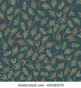 Floral seamless pattern in trendy linear style. Organic and cosmetics branding.
