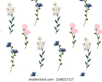 Floral seamless pattern. Trendy wild flower field design for fashion, fabric,  textile, wallpaper, cover, banner, card, invitation, wrapping paper. Vector