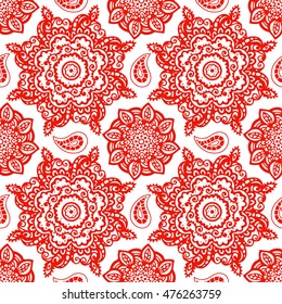 Floral seamless pattern. Tribal art boho vintage print. Paisley, mandala. Christmas ethnic ornament. Repeating background texture. Fabric design, website decoration