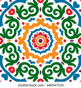 Floral seamless pattern, tribal background, eastern European motif, vector