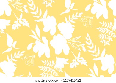 Floral seamless pattern with tropical flowers and leaves. Botanical illustration  hand drawn. Textile print, fabric swatch, wrapping paper.
