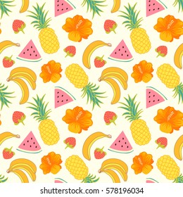 Floral seamless pattern with tropical fruit
