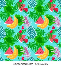 Floral seamless pattern with tropical fruit

