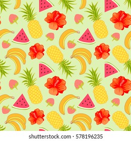 Floral seamless pattern with tropical fruit
