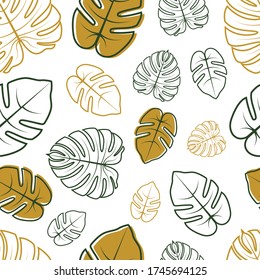 Patrón floral sin costuras con palma de hojas tropicales. Patrón sin foco de hojas monstera. fondo floral vectorial de patrón fluido de verano.