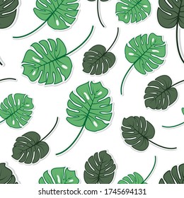 Nahtlose Blumenmuster mit tropischer Blattpalme. Nahtlose Muster der Blätter Monstera. Sommer nahtlose Muster Vektor floralen Hintergrund.