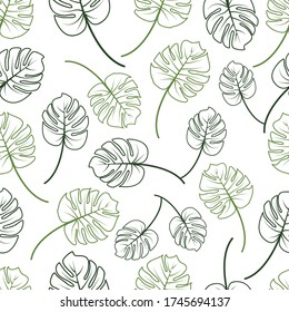 Patrón floral sin costuras con palma de hojas tropicales. Patrón sin foco de hojas monstera. fondo floral vectorial de patrón fluido de verano.