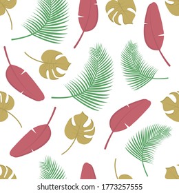 Floral seamless pattern with tropical leaf palm. Seamless pattern of leaves monstera. summer seamless pattern vector floral background. spring summer background with tropical leaves