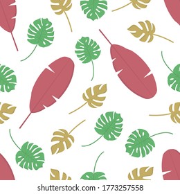 Floral seamless pattern with tropical leaf palm. Seamless pattern of leaves monstera. summer seamless pattern vector floral background. spring summer background with tropical leaves