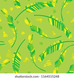 floral seamless pattern with tropical leaves. Bright background with yellow and green banana leaves.
