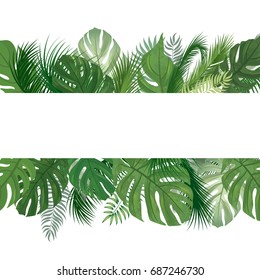 Floral seamless pattern. Tropical leaves background. Palm tree leaf nature border