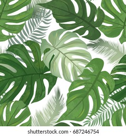 Floral seamless pattern. Tropical leaves background. Palm tree leaf nature texture