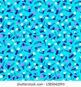 Floral seamless pattern with tulips. Background of abstract flowers and leaves.Vector illustration in decorative flat style. Background for spring and summer seasonal designs
